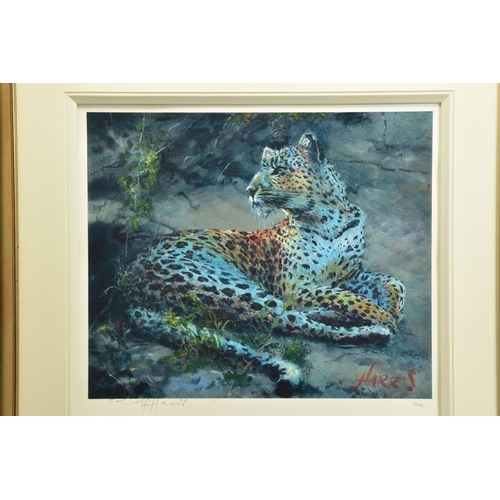 419 - ROLF HARRIS (AUSTRALIAN 1930) 'LEOPARD RECLINING AT DUSK' a limited edition print 83/195, signed to ... 