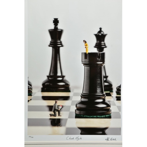 421 - MR KUU (BRITISH CONTEMPORARY) 'CHECK MATE', a signed limited edition print depicting chess pieces an... 