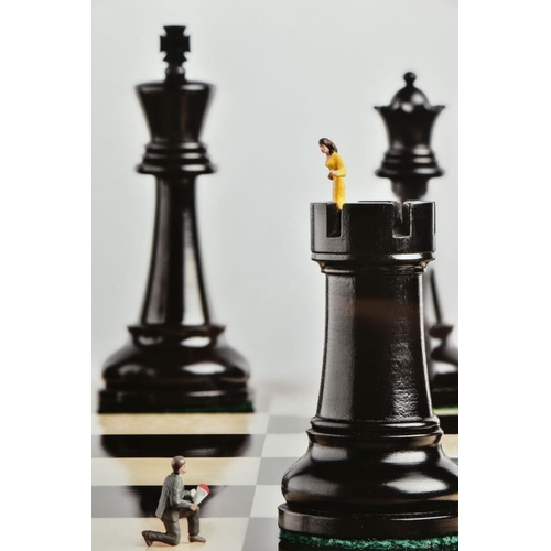 421 - MR KUU (BRITISH CONTEMPORARY) 'CHECK MATE', a signed limited edition print depicting chess pieces an... 