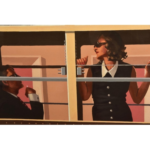 422 - JACK VETTRIANO (BRITISH 1951) 'THE LOOK OF LOVE', a signed limited edition print of figures on a tra... 