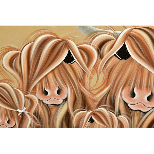 429 - JENNIFER HOGWOOD (BRITISH 1980) 'THE FIVE MOO-SKETERS', a family of Highland cows, signed bottom rig... 