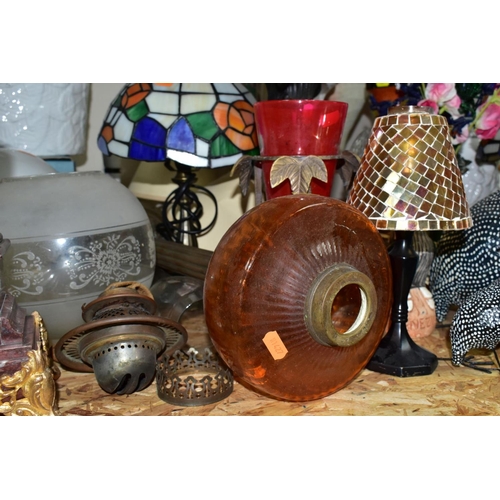 433 - A GROUP OF VASES, LAMPS AND DECORATIVE HOMEWARES, to include seven table lamps, an oil lamp in need ... 