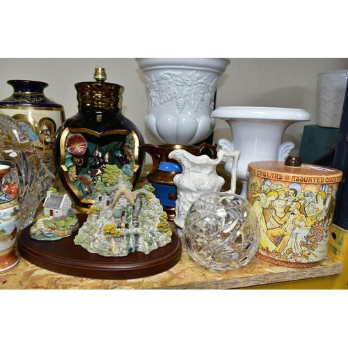 446 - A GROUP OF VASES, JARDINIERES, LAMP AND DECORATIVE HOMEWARES, to include a vintage Cermonac, Monaco ... 