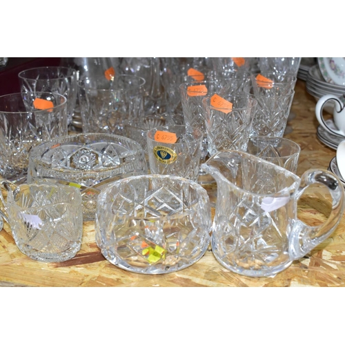 449 - A GROUP OF CUT CRYSTAL AND OTHER GLASSWARES, more than forty pieces to include square and round deca... 