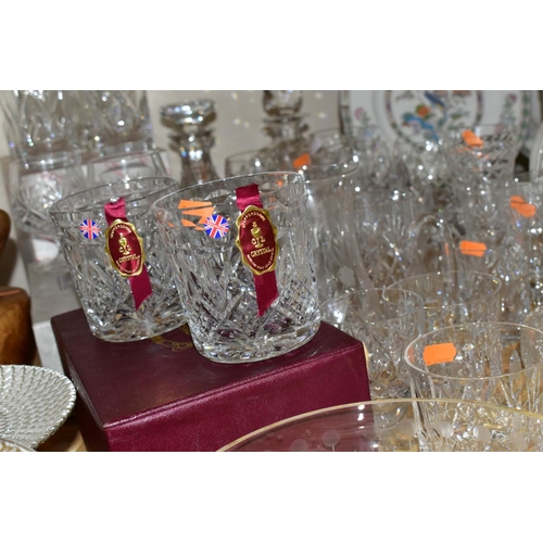 449 - A GROUP OF CUT CRYSTAL AND OTHER GLASSWARES, more than forty pieces to include square and round deca... 