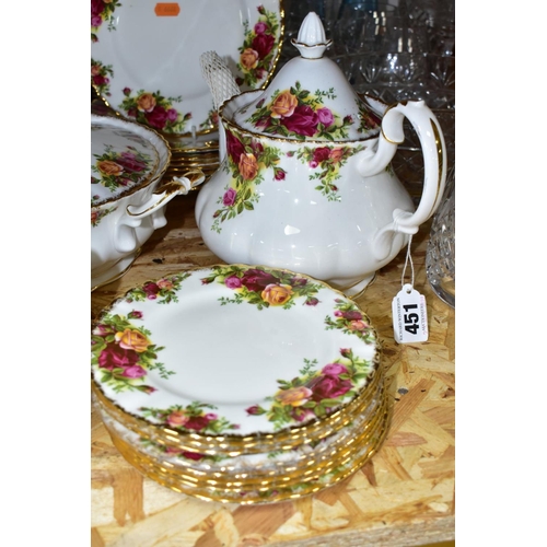 451 - A THIRTY SIX PIECE ROYAL ALBERT OLD COUNTRY ROSES PART DINNER SERVICE, comprising a teapot (chip to ... 