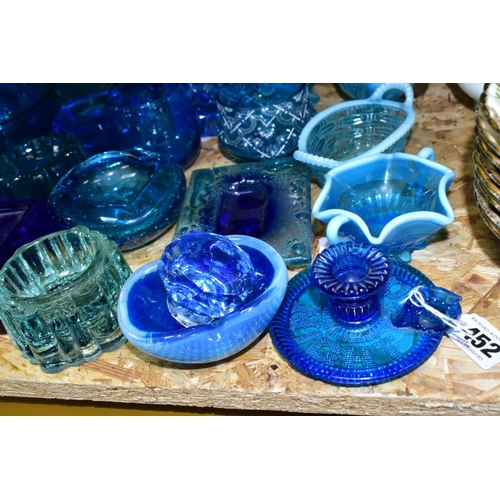 452 - A COLLECTION OF BLUE GLASSWARES, approximately forty five pieces to include a small, cut clear and b... 