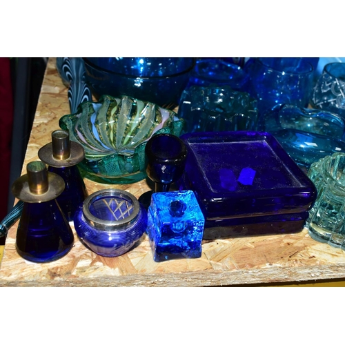 452 - A COLLECTION OF BLUE GLASSWARES, approximately forty five pieces to include a small, cut clear and b... 