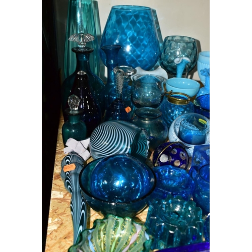 452 - A COLLECTION OF BLUE GLASSWARES, approximately forty five pieces to include a small, cut clear and b... 