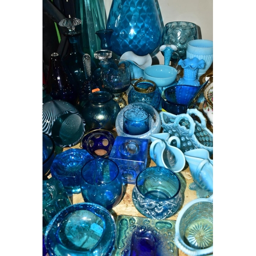 452 - A COLLECTION OF BLUE GLASSWARES, approximately forty five pieces to include a small, cut clear and b... 