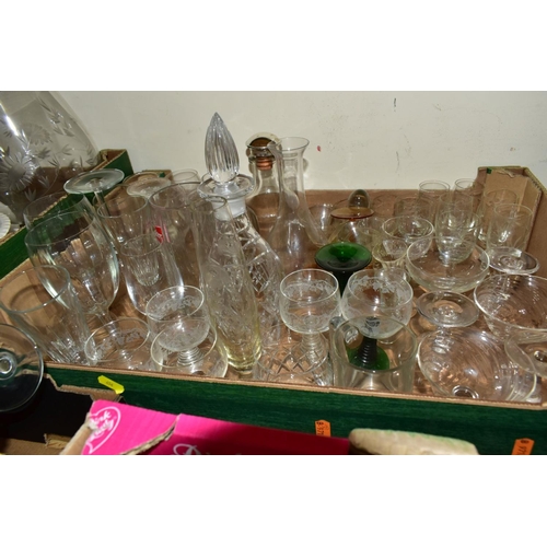 454 - SIX BOXES OF CERAMICS AND GLASSWARES, to include a twenty eight piece Copeland Spode Olympus part di... 