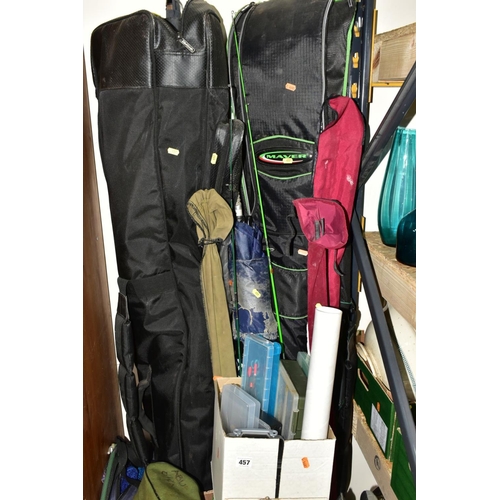 457 - A QUANTITY OF COARSE FISHING EQUIPMENT AND TACKLE, including a Maver Enigma 101 13m pole with assort... 