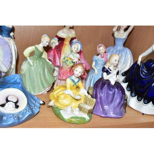 481 - TEN ROYAL DOULTON LADY AND GIRL FIGURES, comprising 'Cissie' HN1809 (minor nibble to leaf), 'Wendy' ... 