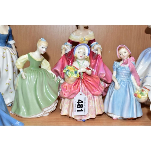 481 - TEN ROYAL DOULTON LADY AND GIRL FIGURES, comprising 'Cissie' HN1809 (minor nibble to leaf), 'Wendy' ... 