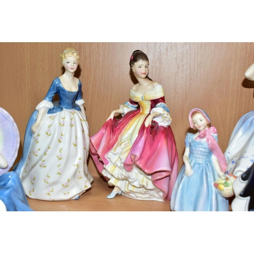 481 - TEN ROYAL DOULTON LADY AND GIRL FIGURES, comprising 'Cissie' HN1809 (minor nibble to leaf), 'Wendy' ... 