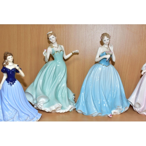 490 - SIX COALPORT, ROYAL WORCESTER AND ROYAL DOULTON LADY FIGURES, comprising Royal Worcester 'Les Petite... 