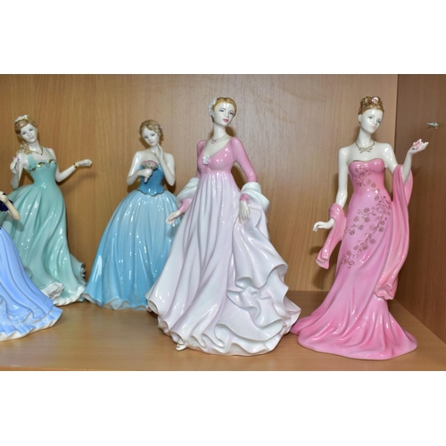 490 - SIX COALPORT, ROYAL WORCESTER AND ROYAL DOULTON LADY FIGURES, comprising Royal Worcester 'Les Petite... 