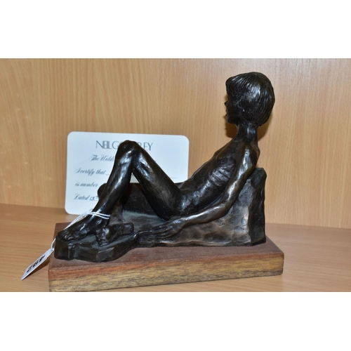 492 - NEIL GODFREY (B. 1937) 'THE WOLDINGHAM COLLECTION - BOY RECLINING' BRONZED RESIN LIMITED EDITION SCU... 