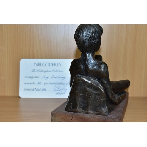 492 - NEIL GODFREY (B. 1937) 'THE WOLDINGHAM COLLECTION - BOY RECLINING' BRONZED RESIN LIMITED EDITION SCU... 