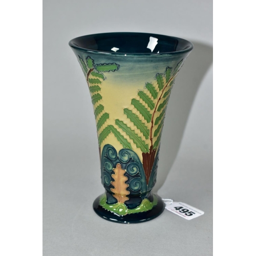 495 - A MOORCROFT POTTERY LIMITED EDITION PONGO FERN CONICAL FOOTED VASE, no.119/150, commissioned by Tanf... 