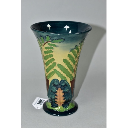 495 - A MOORCROFT POTTERY LIMITED EDITION PONGO FERN CONICAL FOOTED VASE, no.119/150, commissioned by Tanf... 