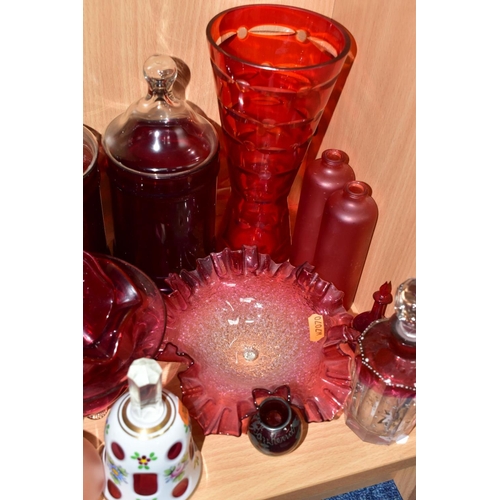 507 - A COLLECTION OF 19TH AND 20TH CENTURY COLOURED GLASSWARE, MOSTLY CRANBERRY AND RUBY, includes a case... 