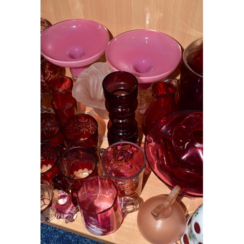 507 - A COLLECTION OF 19TH AND 20TH CENTURY COLOURED GLASSWARE, MOSTLY CRANBERRY AND RUBY, includes a case... 