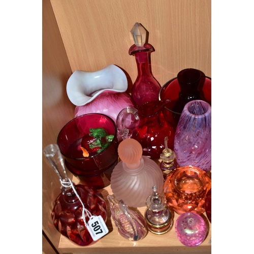 507 - A COLLECTION OF 19TH AND 20TH CENTURY COLOURED GLASSWARE, MOSTLY CRANBERRY AND RUBY, includes a case... 