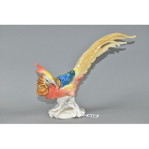 510 - A RUDOLSTADT VOLKSTEDT KARL ENS FIGURE OF A GOLDEN PHEASANT, no 5887, printed and impressed marks, h... 