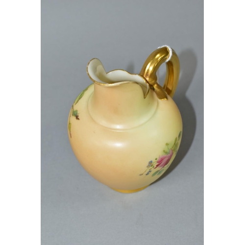 514 - A ROYAL WORCESTER BLUSH IVORY JUG WITH GILT HANDLE, printed and tinted with flowers, shape no.1094, ... 