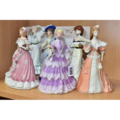 520 - FOUR WEDGWOOD FOR SPINK LIMITED EDITION BISQUE LADY FIGURES AND TWO COALPORT LIMITED EDITION LADY FI... 