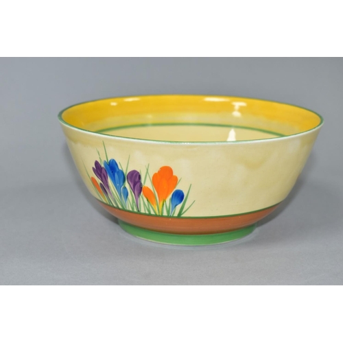 522 - A CLARICE CLIFF WILKINSON LTD BIZARRE CROCUS PATTERN BOWL, yellow and green concentric bands to the ... 