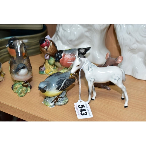 543 - TEN BESWICK ANIMAL AND BIRD FIGURES AND TWO BESWICK VASES/PLANTERS, comprising a pair of white glaze... 