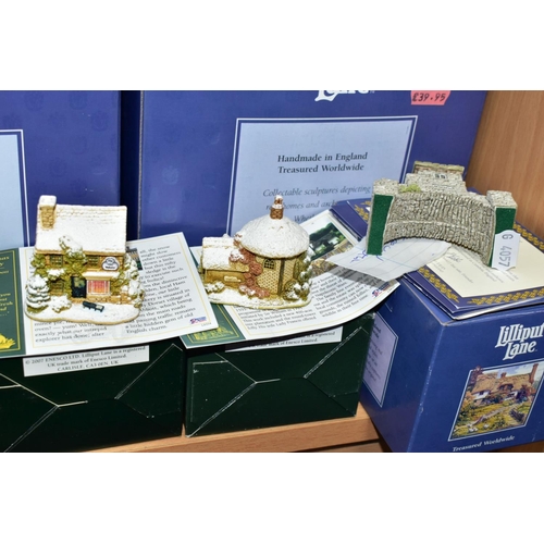 547 - SEVENTEEN BOXED LILLIPUT LANE SCULPTURES FROM VARIOUS CHRISTMAS/SPECIAL COLLECTIONS, with deeds exce... 