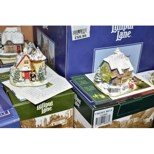 547 - SEVENTEEN BOXED LILLIPUT LANE SCULPTURES FROM VARIOUS CHRISTMAS/SPECIAL COLLECTIONS, with deeds exce... 