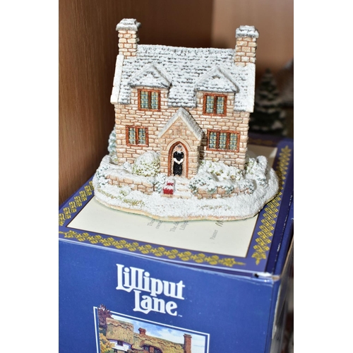 547 - SEVENTEEN BOXED LILLIPUT LANE SCULPTURES FROM VARIOUS CHRISTMAS/SPECIAL COLLECTIONS, with deeds exce... 