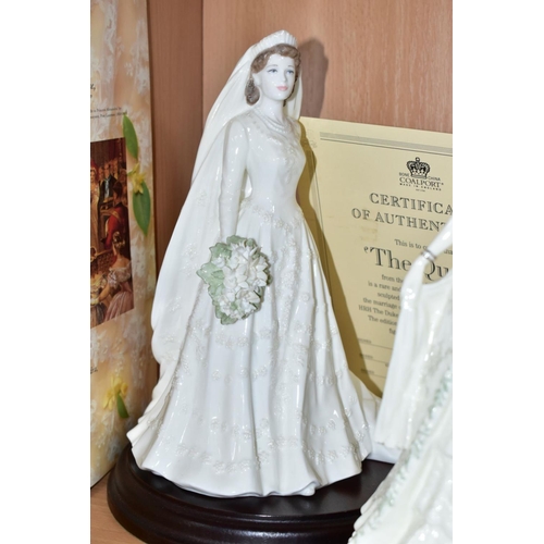 552 - FIVE COALPORT LIMITED EDITION ROYAL BRIDES FIGURINES, each with circular wooden plinth, comprising '... 