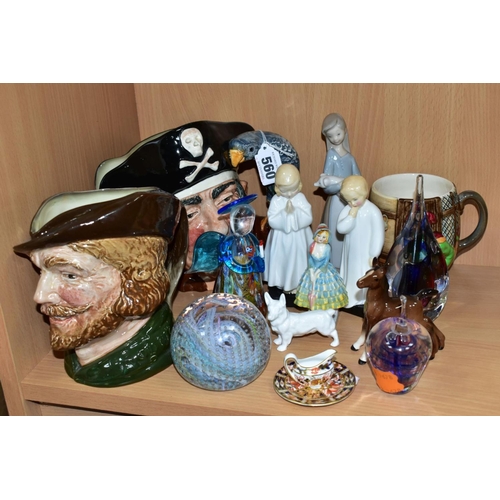 560 - A GROUP OF CERAMICS AND GLASSWARES, to include large Royal Doulton Long John Silver D6335 and Robin ... 