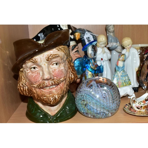 560 - A GROUP OF CERAMICS AND GLASSWARES, to include large Royal Doulton Long John Silver D6335 and Robin ... 