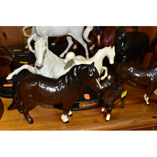 569 - ELEVEN BESWICK AND ROYAL DOULTON HORSE FIGURES, comprising Royal Doulton The Winner DA154B/2 on natu... 