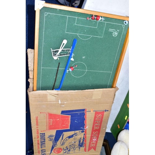 573 - A BOX AND LOOSE TOYS AND GAMES, to include a boxed Super Soccer magnetic football game by Toogood & ... 