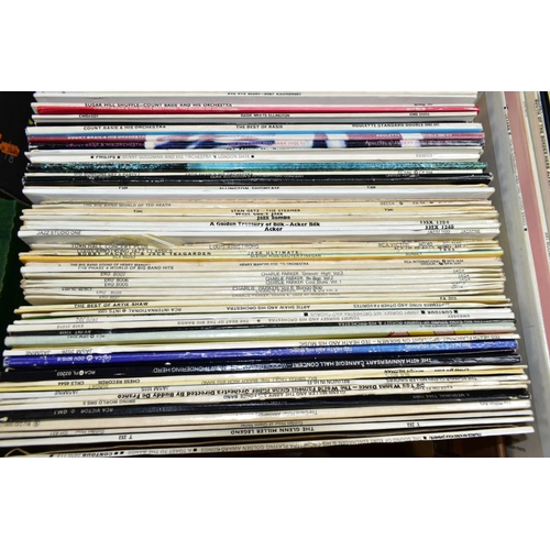 576 - TWO BOXES CONTAINING OVER ONE HUNDRED LPS OF JAZZ MUSIC artists include Benny Goodman, Charlie Parke... 