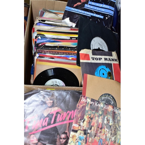 581 - TWO BOXES CONTAINING OVER ONE HUNDRED AND FIFTY SINGLES mostly from the 1970s and 1980s, artists to ... 