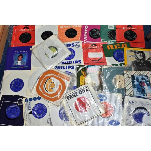 587 - A BOX CONTAINING OVER FIFTY COLLECTABLE 7in SINGLES by artists such as Spencer Davis Group, The Trog... 