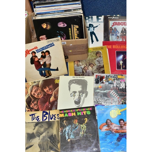 588 - A BOX CONTAINING APPROX FIFTY LPs OF MOSTLY ROCK MUSIC including The Yardbirds, The Rolling Stones, ... 