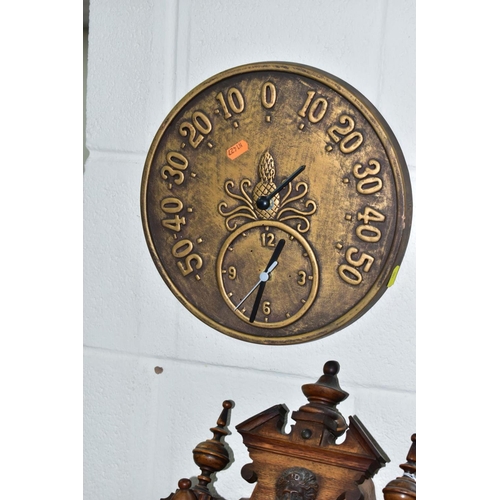 592 - WALL AND MANTLE CLOCKS ETC, comprising a Hamburg American Clock company wall clock in need restorati... 