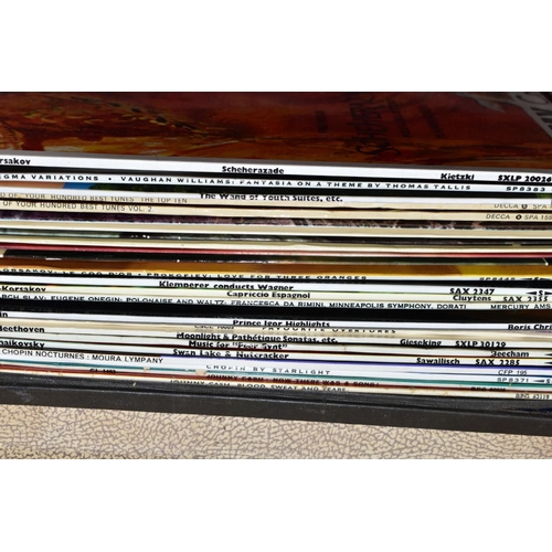 602 - THREE RECORD CASES AND A PLASTIC BOX OF CLASSICAL AND OPERATIC MUSIC ETC, to include recordings by E... 