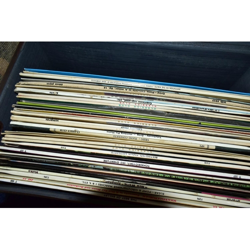 602 - THREE RECORD CASES AND A PLASTIC BOX OF CLASSICAL AND OPERATIC MUSIC ETC, to include recordings by E... 