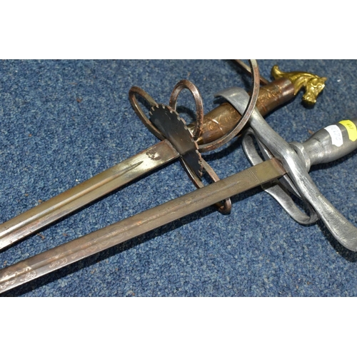 617 - THREE DECORATIVE SWORDS COMPRISING A REPLICA  CONNOR MACLEOD SWORD FROM THE HIGHLANDER FILM, approxi... 