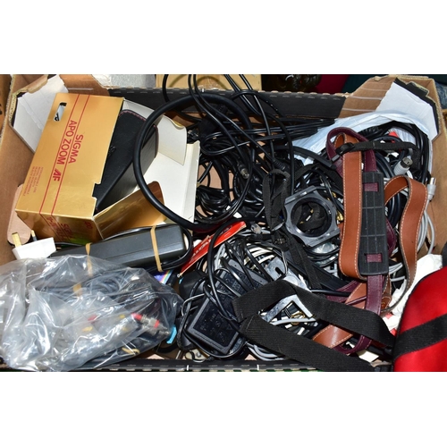 621 - TWO BOXES AND LOOSE CAMERAS AND PHOTOGRAPHIC EQUIPMENT, to include a Canon EOS RT 35mm SLR with f3.5... 